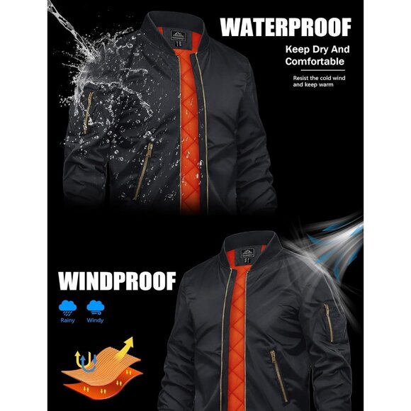 Tacvasen Men's Black Bomber Winter Warm Padded Work Coat Casual Windproof Jacket - Picture 2 of 6